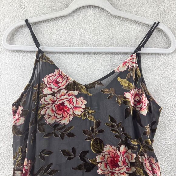 American Eagle Dress Women S Black Velvet Rose Floral Burn Out Slip V-Neck Sheer - Picture 3 of 13